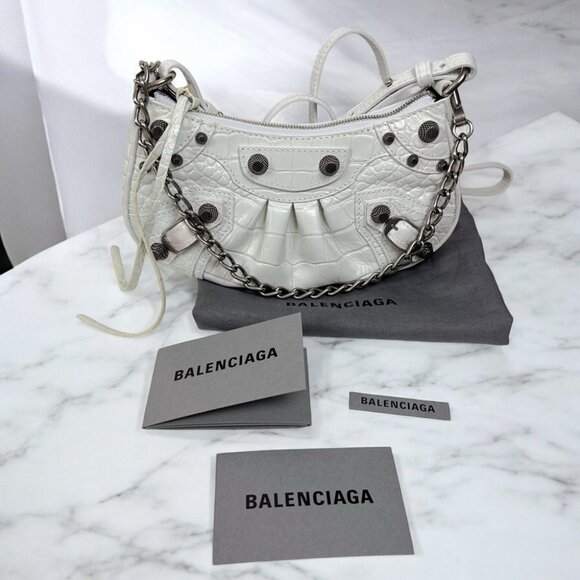 NWT Authentic Balenciaga Le Cagole Crocodile Embossed Mini Bag With Chain - Picture 2 of 15